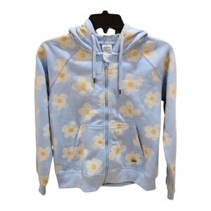 ELVI! Hoodie Daisy Flower Print Zip Up Sweatshirt Pockets Blue Girls Size 14 NEW